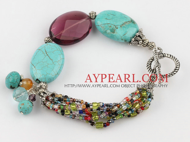 blue turquoise purple crystal bracelet with toggle clasp