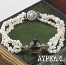 3 strand natural white pearl and smoky quartze bracelet