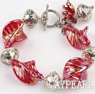 Wholesale crystal colored galze and tibet silver bracelet with toggle clasp