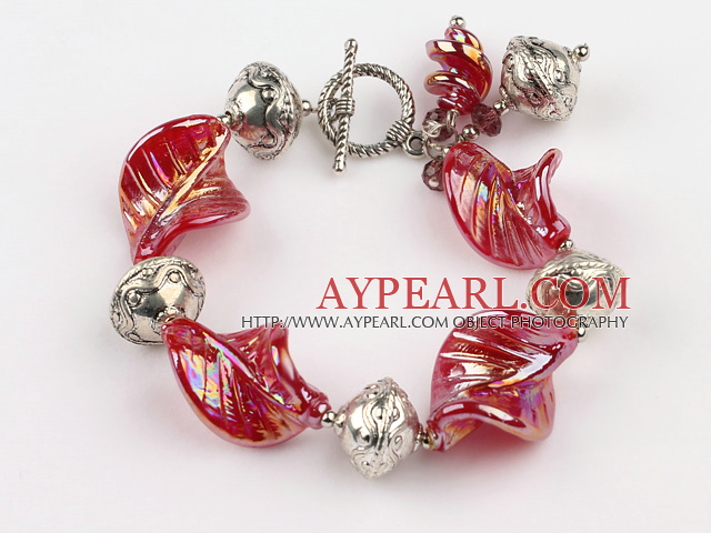 crystal colored galze and tibet silver bracelet with toggle clasp