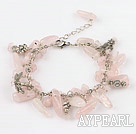 Wholesale 7.5 inshes rose quartze tibet silver charm bracelet with extendable chain