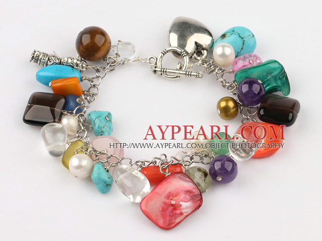 multi color stone and crystal bracelet with toggle clasp 