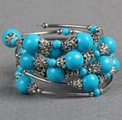 Fashion Multi Strand Round Blue Turquoise Wired Bangle Bracelet