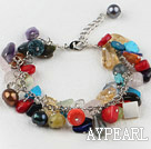dyed multi color pear shell and stone chips bracelet with extendable chain