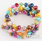 Nice Multi Strand Dyed Colorful Freshwater Pearl Wrap Bangle Bracelet