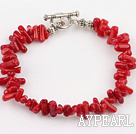 Red Coral Chips Bracelet with Toggle Clasp