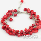 Nice Loop Chain Style Multi Red Coral Bracelet With Extendable Chain