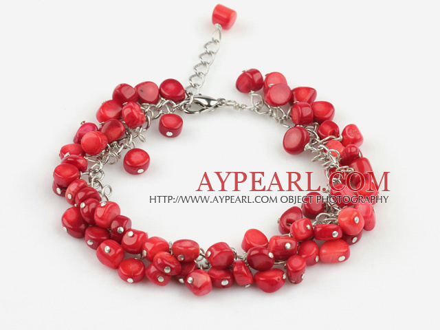 Nice Loop Chain Style Multi Red Coral Bracelet With Extendable Chain