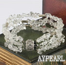 Multi Strand White Clear Crystal Chips Wrap Bracelet With 3-Row Clasp