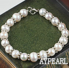 Popular 8-9Mm Natural White Freshwater Pearl Bangle Bracelet With Lobster Clasp