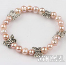 Wholesale 7-8Mm Natural Purple Freshwater Pearl Beaded Bracelet With Butterfly Metal Charm