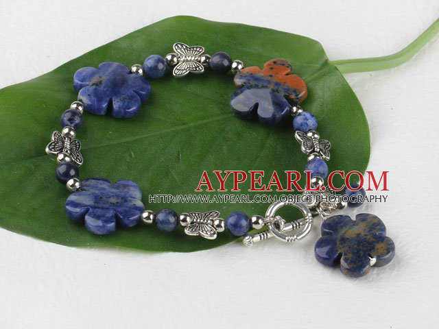 Sodalite stone plum blossom bracelet with toggle clasp