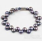 Fashion 7-8Mm Black Freshwater Mabe Pearl Beaded Bracelet With Magnetic Clasp
