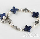 Beautiful White Freshwater Pearl And Cross Shape Sodalite Stone Bracelet