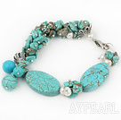 white pearl and burst pattern turquoise bracelet with lobster clasp