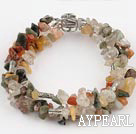 Wholesale 6-8mm three strand multi color rutilated quartz bracelet