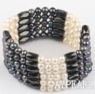 multi strand white and black fresh water pearl magnetic bracelet