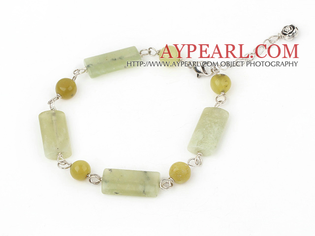 Fashion Round And Rectangle Shape Lemon Jade Bracelet With Lobster Clasp