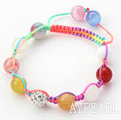 10mm Multi Color Stone and White Rhinestone Beads Adjustable Drawstring Bracelet