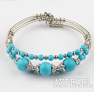 Beautiful Multi Strand Blue Round Turquoise And Silver Metal Charm Bangle