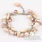 irregular shape purple pearl bracelet with extendable chain