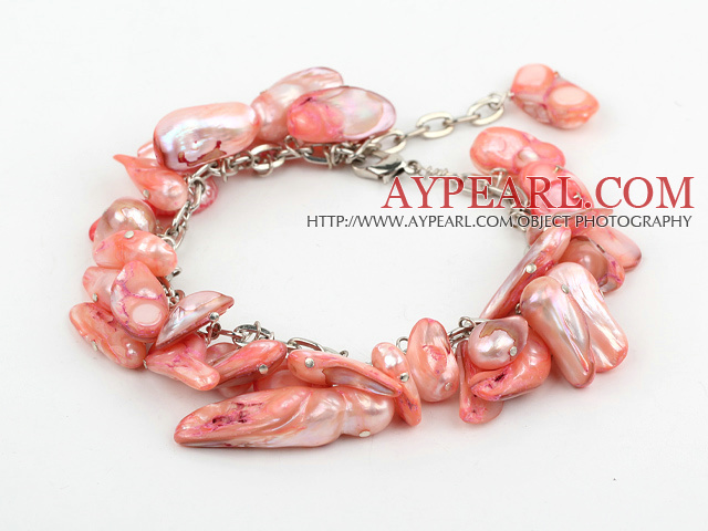 irregular shape dyed red pearl bracelet with extendable chain