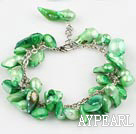 irregular shape dyed green pearl bracelet with extendable chain
