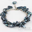 irregular shape dyed black pearl bracelet with extendable chain