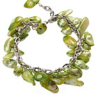 irregular shape dyed grass green pearl bracelet with extendable chain