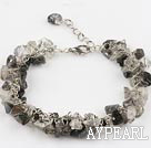 Wholesale black rutilated quartz chips bracelet with extendable chain