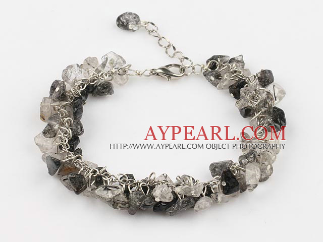 black rutilated quartz chips bracelet with extendable chain