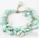irregular shape dyed sky blue pearl bracelet with extendable chain