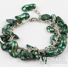 irregular shape dyed dark green pearl bracelet with extendable chain