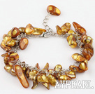 irregular shape dyed gold pearl bracelet with extendable chain