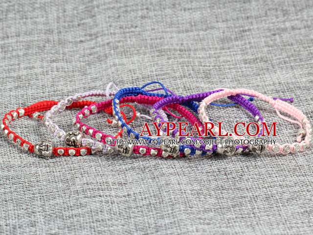 6 Pcs Multi Color Alloyed Buddha Head Accessory Hand-Knitted Bracelet (Random Color)