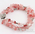 Wholesale Popular 3 Strands Cherry Quartz Chips Wrap Bangle Bracelet