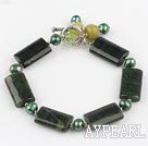 Wholesale green pearl olive and black agate stone bracelet with toggle clasp