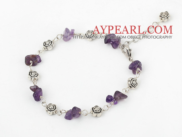 natural amethyst beaded bracelet with extendable chain