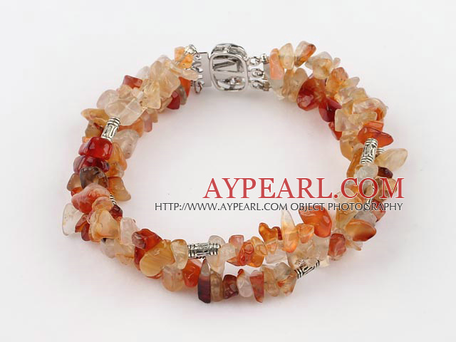Fashion Multi Strand 6-8Mm Red Agate Chips Wrap Bangle Bracelet