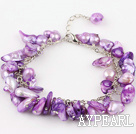 irregular shape dyed purple pearl bracelet with extendable chain