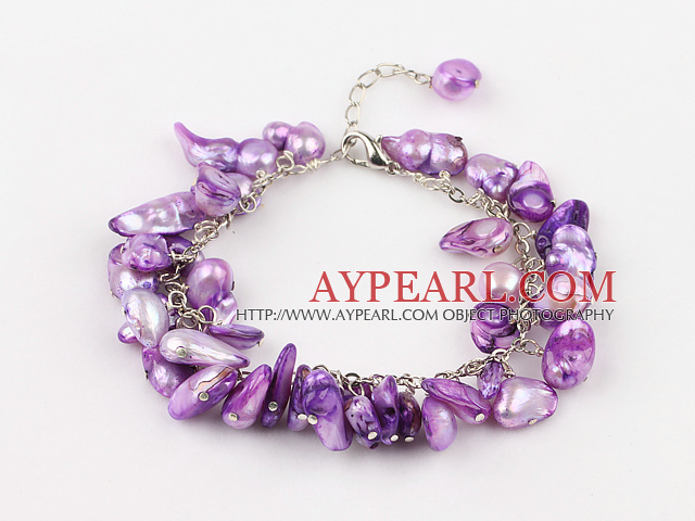 irregular shape dyed purple pearl bracelet with extendable chain