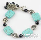 black pearl and turquoise bracelet with toggle clasp 