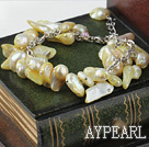 irregular shape dyed light yellow pearl bracelet with extendable chain