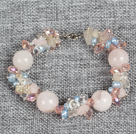 Wholesale Hot Sale Gorgeous Round Rose Quartz Beads Cluster Blue Pearl Pink Crystal Bracelet