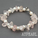 Wholesale Lovely White Freshwater Pearl And Irregular Shape Rose Quartz Bracelet With Lobster Clasp