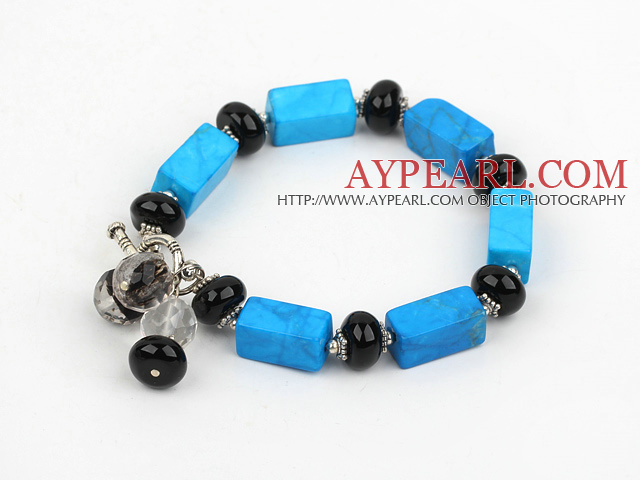 blue turquoise agate bracelet with toggle clasp