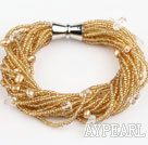 light yellow lampwork glass beads pearl bracelet with magnetic clasp