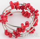 Wholesale Beautiful Mixed Shape Red Coral Metal Wrap Charm Bracelet