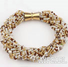 beautiful 3-4mm pearl and glass beads bracelet with magnetic clasp