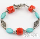 turquoise and coral bracelet with toggle clasp